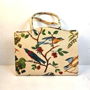 Vtg Margaret Smith 1960's MCM Cloth Fabric Purse Handbag Song Birds On Branches